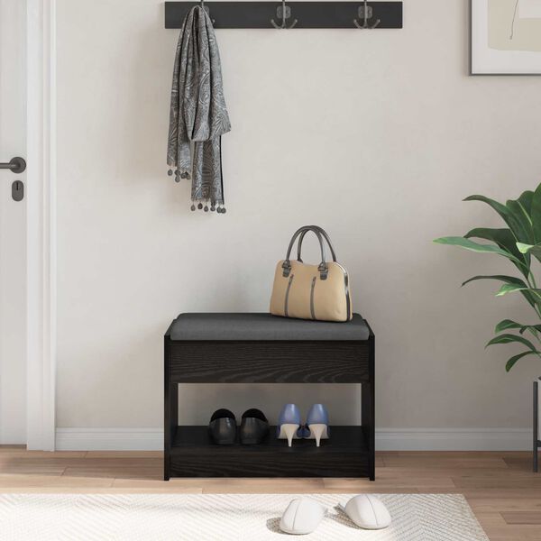 vidaXL Banco de Hall com almofada Carvalho Preto 63 x 38 x 45 cm