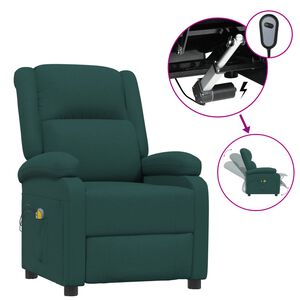 vidaXL Poltrona de massagens el&eacute;trica tecido verde-escuro