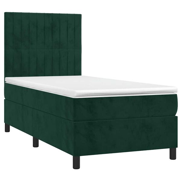 vidaXL Cama box spring c/ colch&atilde;o/LED 90x190 cm veludo verde-escuro