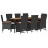 vidaXL 9 pcs conjunto de jantar p/ jardim c/ almofad&otilde;es vime PE preto