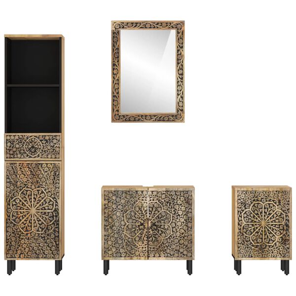 vidaXL 4 pcs conj. m&oacute;veis p/ casa de banho madeira de mangueira maci&ccedil;a