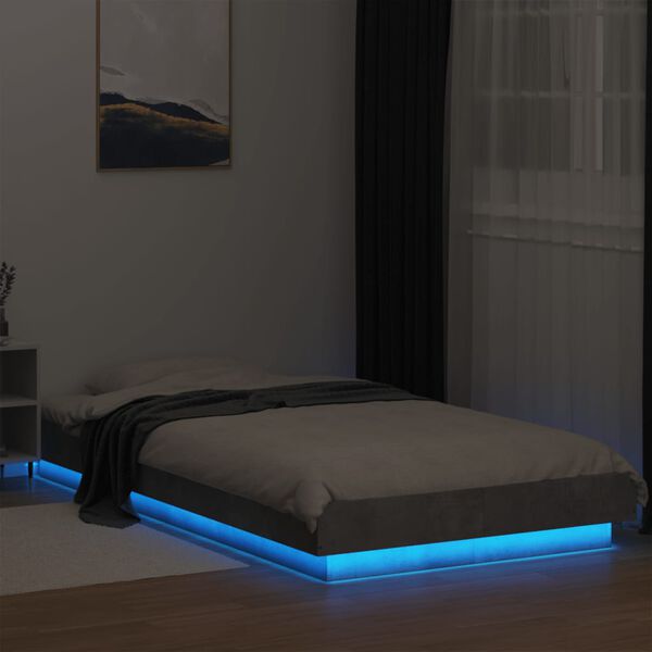 vidaXL Estrutura de cama c/ luzes LED derivados madeira cinza-cimento