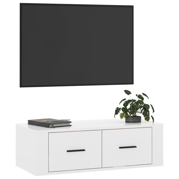 vidaXL Armário TV suspenso 80x36x25 cm deriv. madeira branco brilhante