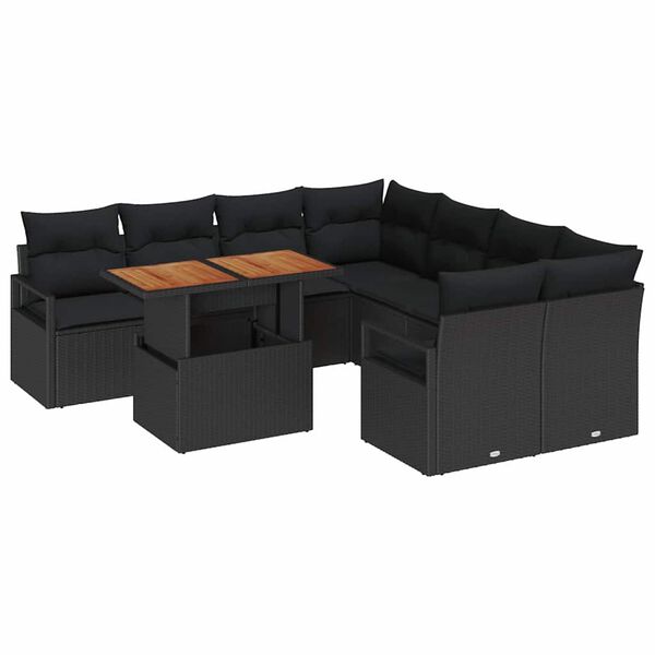 vidaXL Conjunto de Sof&aacute; de Jardim 9 pcs Preto Rattan Sint&eacute;tico