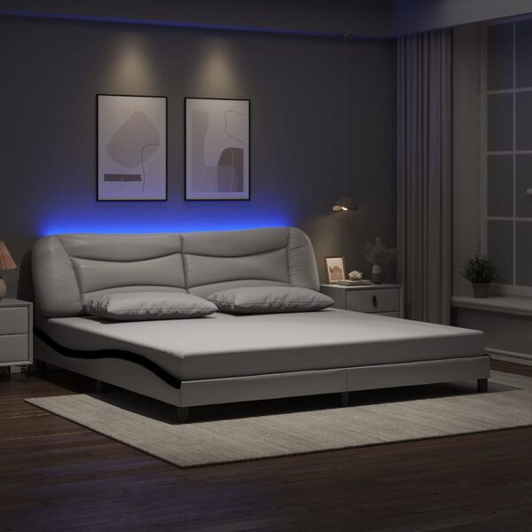 vidaXL Estrutura de cama com LED sem colch&atilde;o Hvar 200x200cm branco/preto