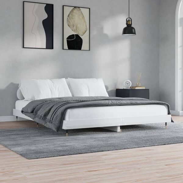 vidaXL Estrutura de cama 200x200 cm derivados madeira branco brilhante