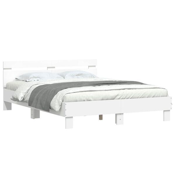 vidaXL Estrutura de cama com cabeceira e luzes LED 140x190 cm branco