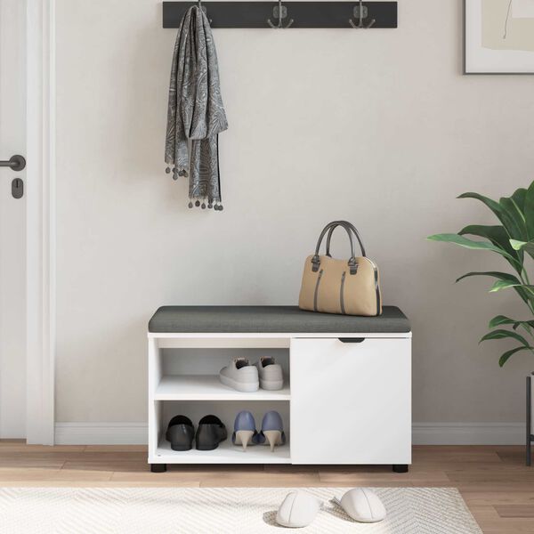 vidaXL Banco de Hall com almofada com porta Branco 80 x 38 x 46 cm