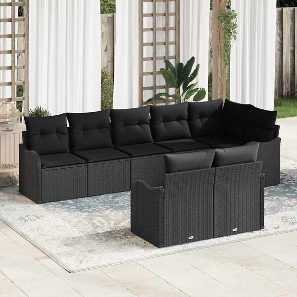 vidaXL Conjunto de Sofá de Jardim 8 pcs Preto vime PE