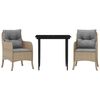 vidaXL 3 pcs conjunto de jantar p/ jardim com almofad&otilde;es vime PE bege