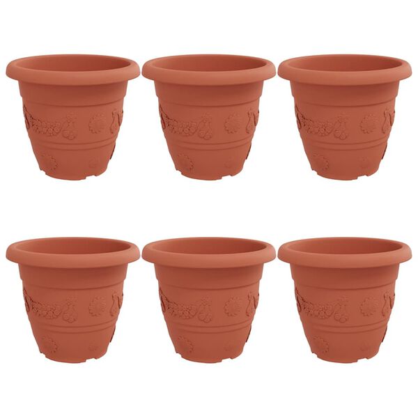vidaXL Vaso Redondo para Flores 6 pcs Vermelho Tijolo &Oslash; 26 x 21.5 cm