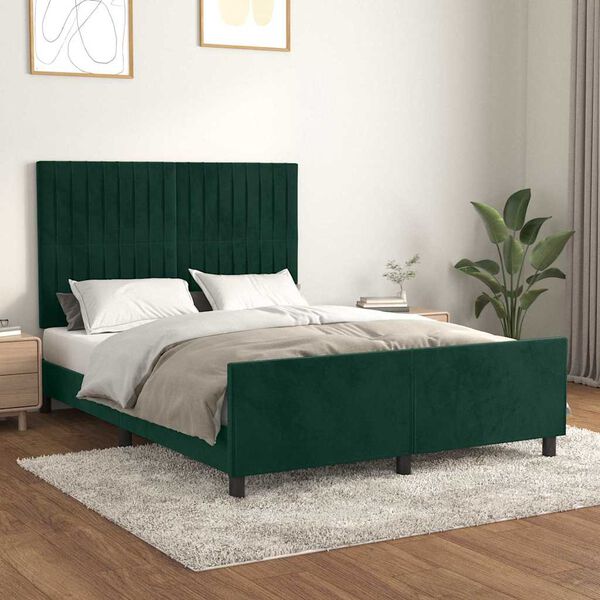 vidaXL Estrutura de cama sem colch&atilde;o 140x200 cm veludo verde-escuro