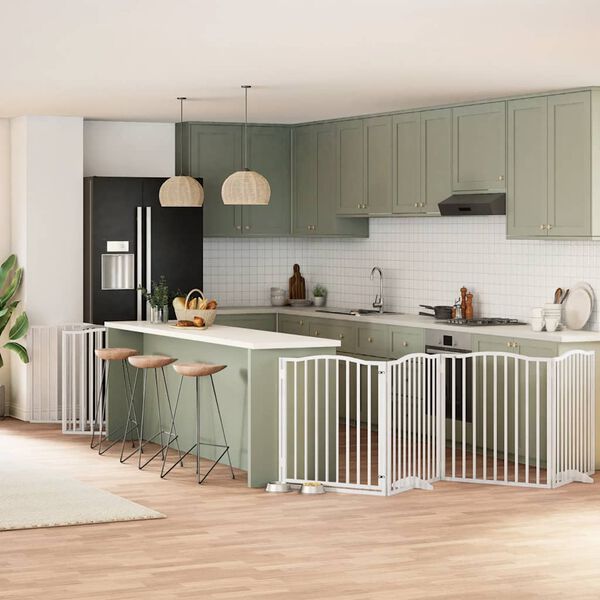 vidaXL Port&atilde;o p/ c&atilde;es com porta dobr&aacute;vel 10 pain&eacute;is 800cm &aacute;lamo branco