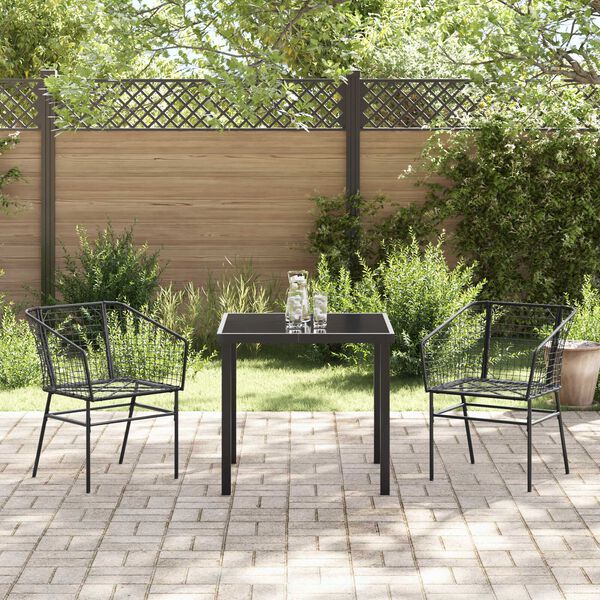 vidaXL Conjunto de Jantar para Jardim 3 pcs Preto vime PE