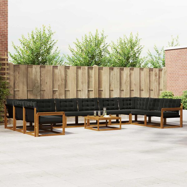 vidaXL Conjunto de Sof&aacute;s para Exterior 11 pcs Natural e Preto