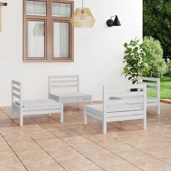 vidaXL 4 pcs conjunto lounge de jardim pinho maci&ccedil;o branco
