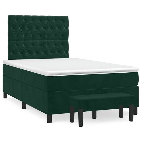 vidaXL Cama boxspring com colch&atilde;o 120x190 cm veludo verde-escuro