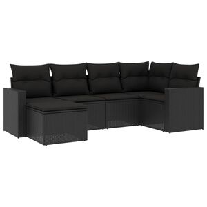 vidaXL 6 pcs conjunto sof&aacute;s de jardim c/ almofad&otilde;es vime PE preto