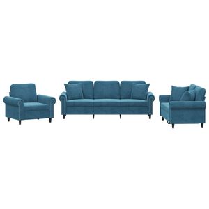 vidaXL 3 pcs conjunto de sof&aacute;s com almofadas veludo azul