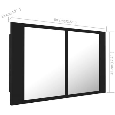 vidaXL Armário espelhado casa de banho LED 80x12x45 cm acrílico preto