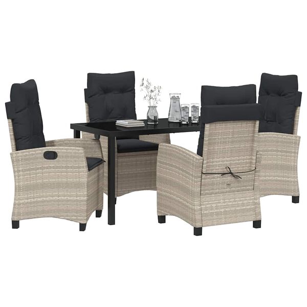 vidaXL Conjunto de Jantar para Jardim 5 pcs Cinzento-claro vime PE