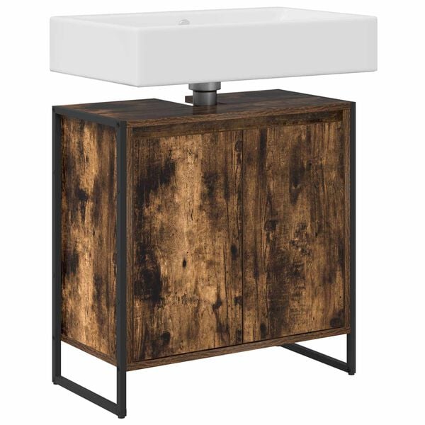 vidaXL Arm&aacute;rio de Banheiro com porta Carvalho Fum&ecirc; 60 x 30 x 60 cm