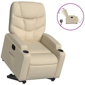 vidaXL Poltrona reclin&aacute;vel elevat&oacute;ria el&eacute;trica tecido cor creme