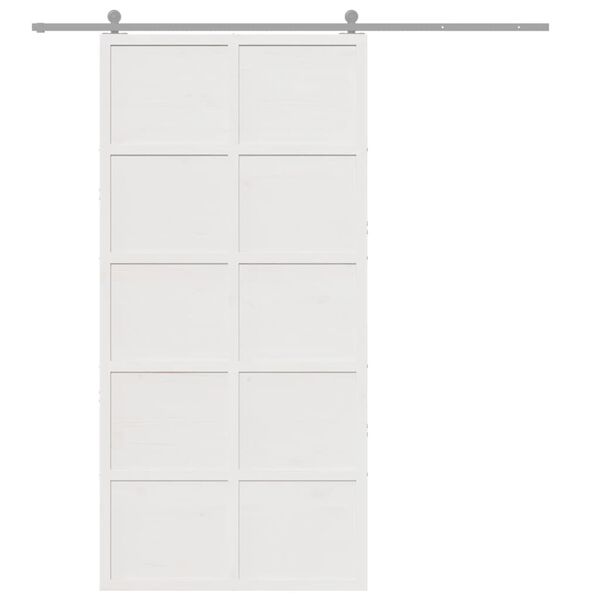 vidaXL Porta de celeiro 100x208 cm madeira de pinho maci&ccedil;a branco