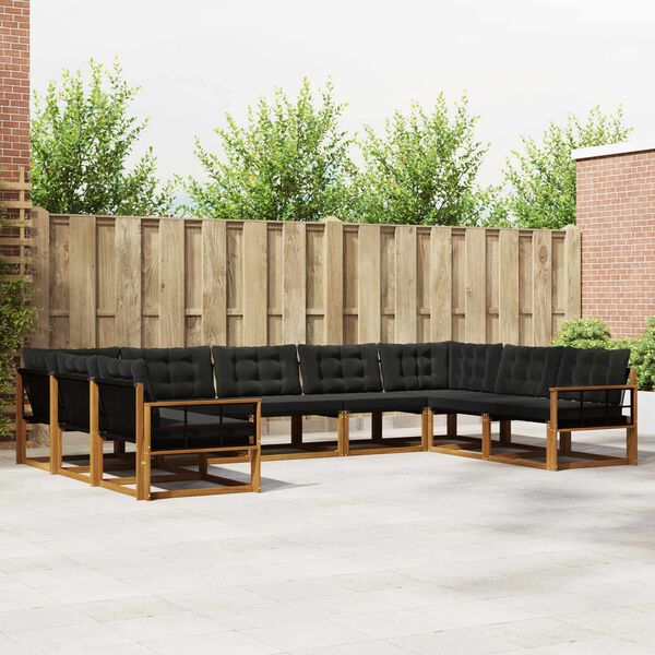 vidaXL Conjunto de Sof&aacute;s para Exterior 9 pcs Natural e Preto