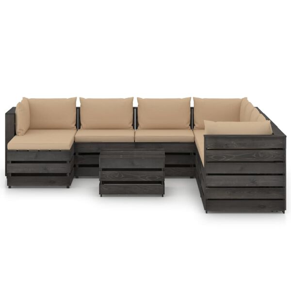 vidaXL 9 pcs conj. lounge jardim c/ almofad&otilde;es madeira impreg. cinza