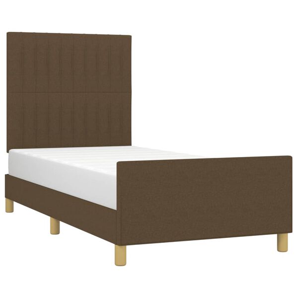 vidaXL Estrutura de cama sem colch&atilde;o 90x190 cm tecido castanho-escuro