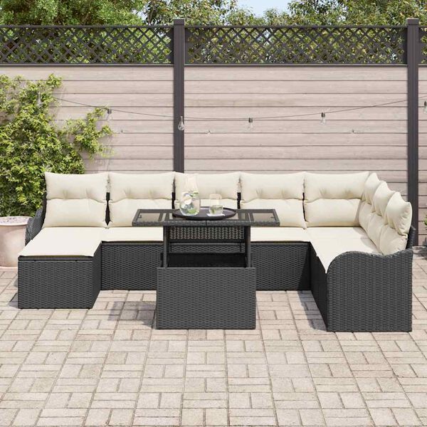 vidaXL Conjunto de Sof&aacute; de Jardim 9 pcs Preto Rattan Sint&eacute;tico
