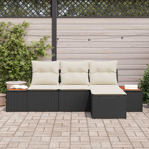 vidaXL Conjunto de Sof&aacute; de Jardim com almofada 4 pcs Preto e Creme