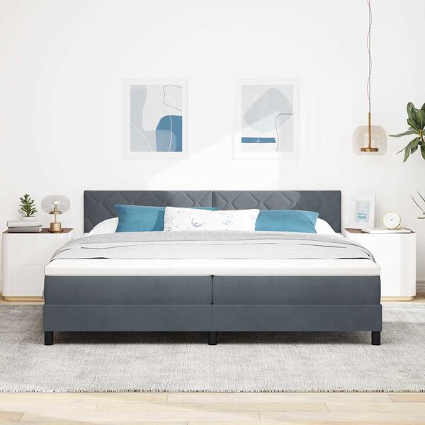 vidaXL Cama Box Spring LED Cinza Escuro 200 x 200 cm Veludo