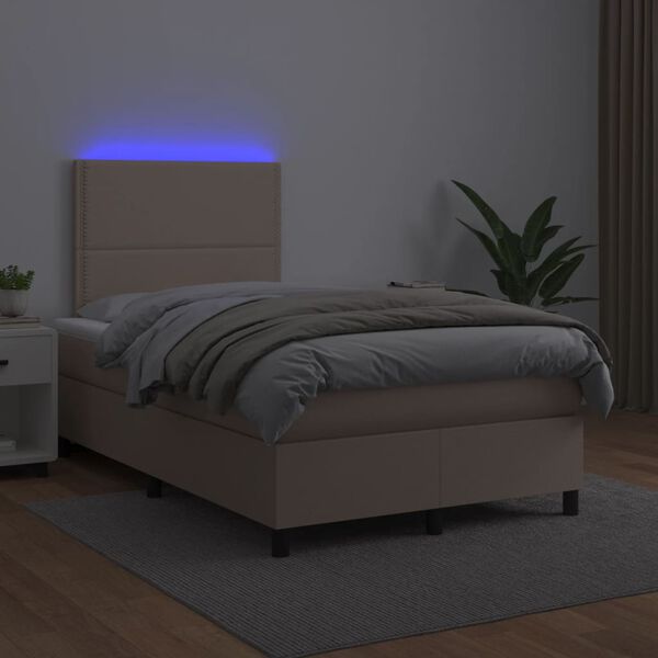 vidaXL Cama box spring c/colch&atilde;o/LED 120x190cm couro artif. cappuccino
