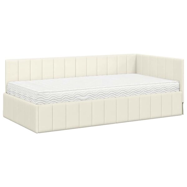 vidaXL Estrutura de Cama de Canto com Colch&atilde;o 2 pcs Creme Veludo