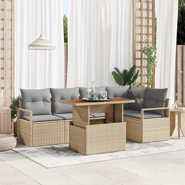 vidaXL Conjunto de Sof&aacute; de Jardim 6 pcs Bege Rattan Sint&eacute;tico