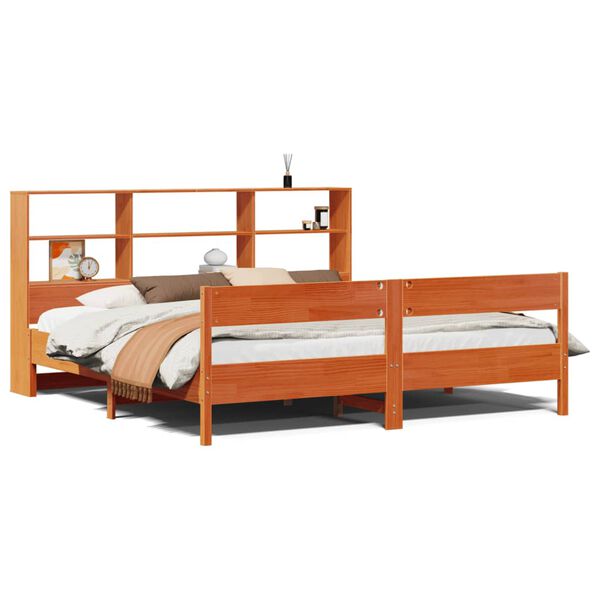 vidaXL Cama com estante sem colch&atilde;o 180x200 cm pinho maci&ccedil;o