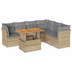 vidaXL 7 pcs conjunto de sof&aacute;s p/ jardim com almofad&otilde;es vime PE bege
