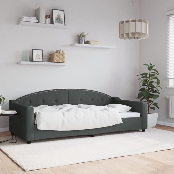 vidaXL Sof&aacute;-cama 90x200 cm tecido cinzento-escuro