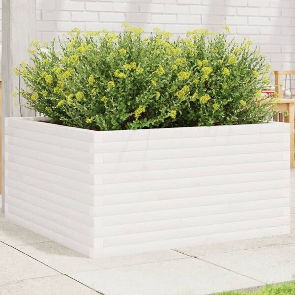 vidaXL Vaso/floreira de jardim 90x90x46 cm madeira pinho maci&ccedil;a branco