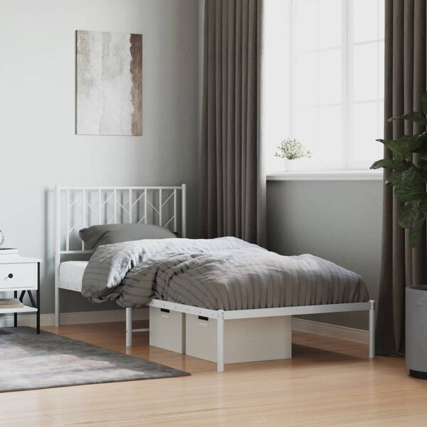 vidaXL Estrutura de cama com cabeceira 90x200 cm metal branco
