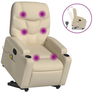 vidaXL Poltrona elevat&oacute;ria de massagens tecido cor creme
