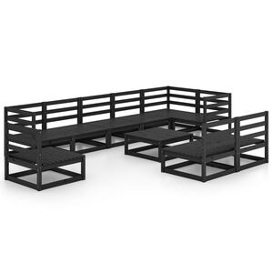 vidaXL 10 pcs conjunto lounge de jardim pinho maci&ccedil;o preto
