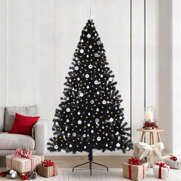 vidaXL &Aacute;rvore de Natal Artificial Pr&eacute;-iluminada Preto 240 cm PVC