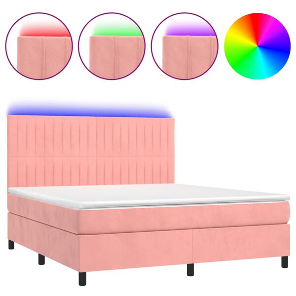 vidaXL Cama box spring c/ colch&atilde;o/LED 180x200 cm veludo rosa