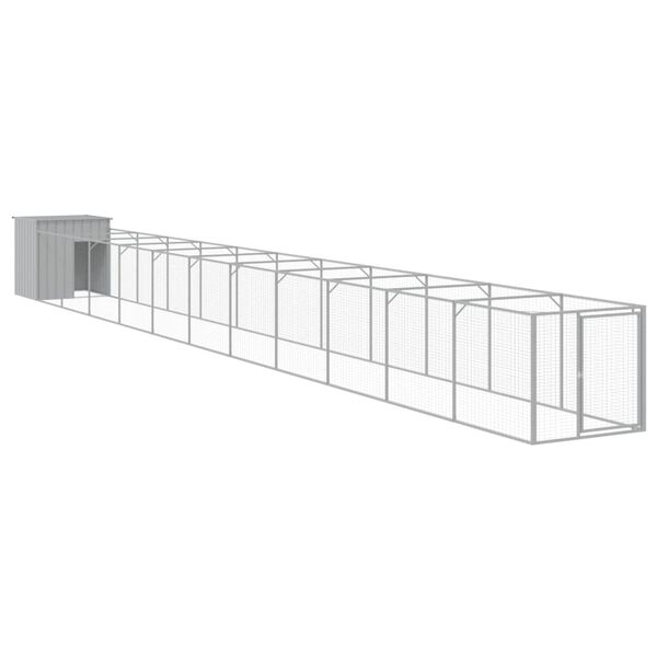 vidaXL Casota cães c/ parque 110x1221x110 cm aço galvaniz. cinza-claro