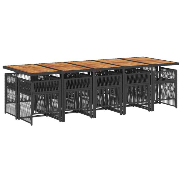 vidaXL 11 pcs conjunto de jantar p/ jardim c/ almofad&otilde;es vime PE preto
