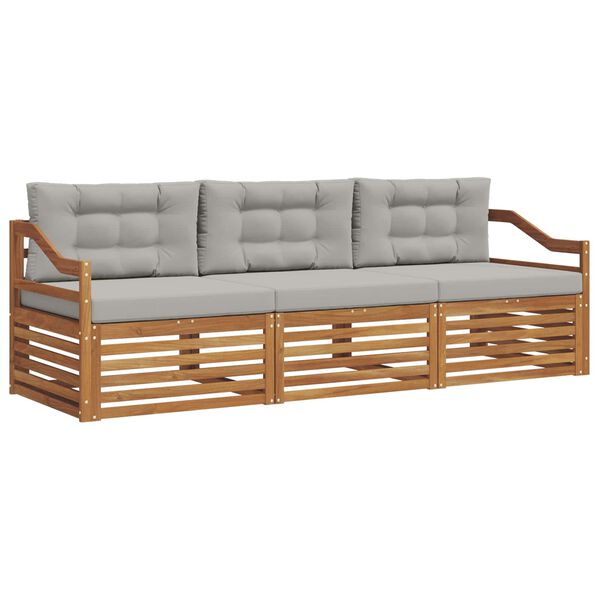 vidaXL Conjunto de Sof&aacute;s para Exterior 3 pcs Cinza Natural e Claro