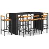 vidaXL 9 pcs conjunto de bar p/ jardim vime PE/ac&aacute;cia maci&ccedil;a preto